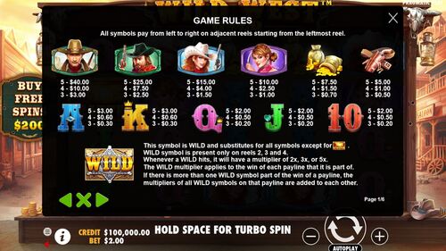 Symbols and Payouts in the Wild West Gold Slot Game
